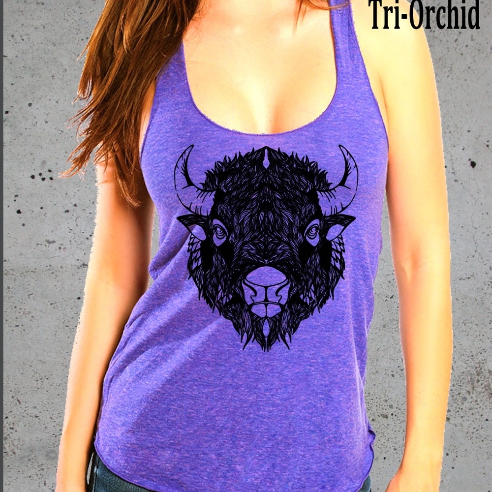 Tribal Bison Buffalo T-shirt Tank Top Racerback M